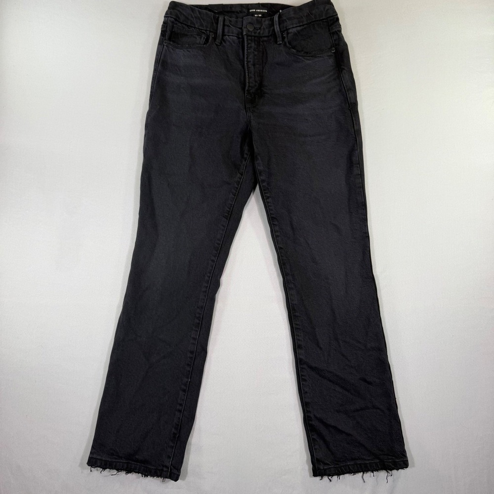 Good American Black Jeans Womens Size 10 Straight Leg Raw Hem Clean Grunge New